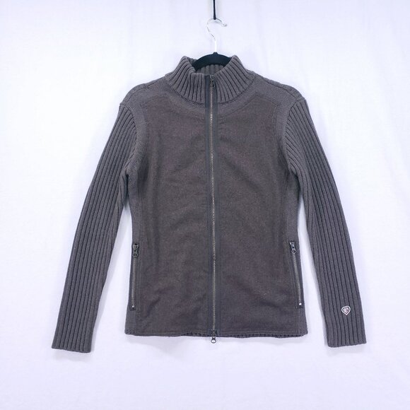 Kuhl Merino Wool Blend Brown Mock Neck Full-Zip Sweater Jacket Zipper Pockets XS - Picture 1 of 14